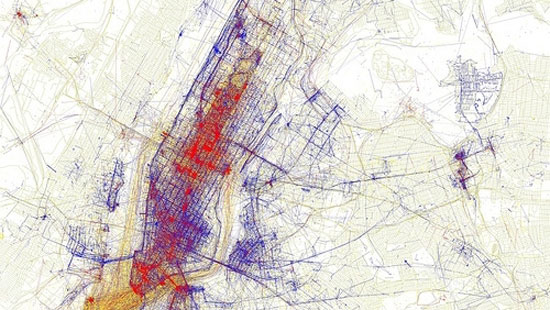 Streetmap of New York with colorcoded information overlay