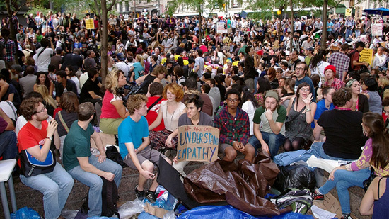 Photograph of the occupiers at Zuccotti Park
