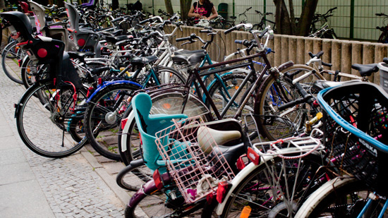 Image of a row of locked bikes