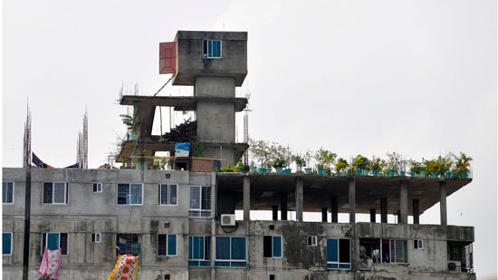 Picture of a green roof on top of a cinderblock building