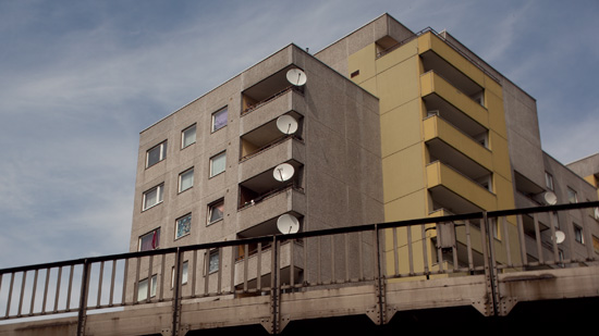 Facade of a brutalist apartment block