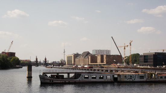 A derelict boat on a canal