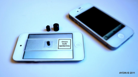 An iPhone converted into a slide viewer